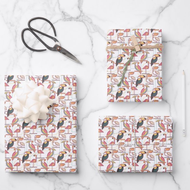Muster mit tropischen Vögeln Geschenkpapier Set (Vorderseite)