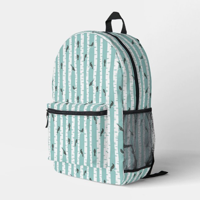 Muster mit Vögeln und Bäumen Bedruckter Rucksack (Rückseitige Ecke Rechts)