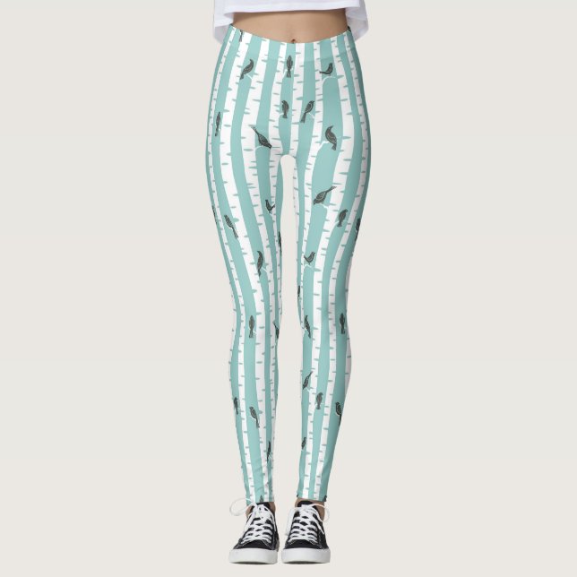 Muster mit Vögeln und Bäumen Leggings (Vorderseite)