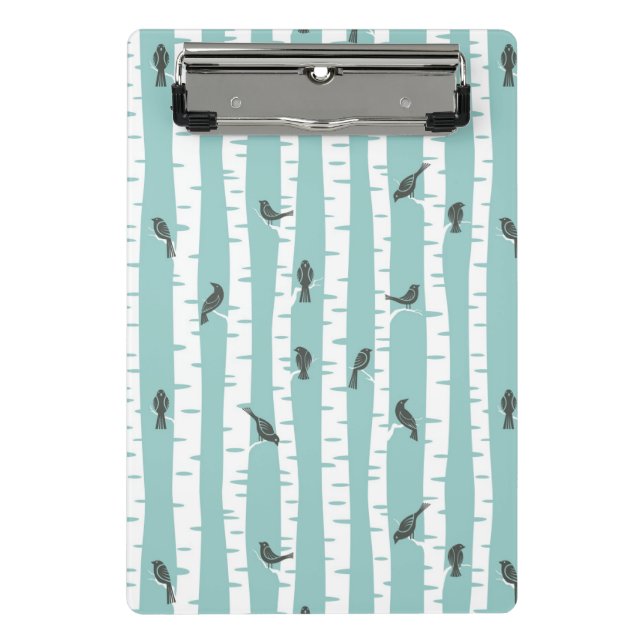 Muster mit Vögeln und Bäumen Mini Klemmbrett (Vorderseite)