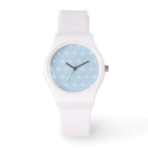 Muster mit weißen Ankern auf Blau Armbanduhr