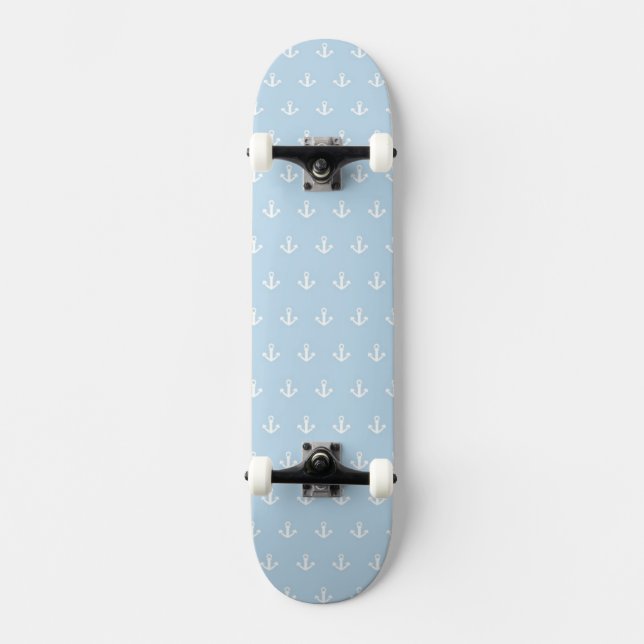 Muster mit weißen Ankern auf Blau Skateboard (Vorderseite)