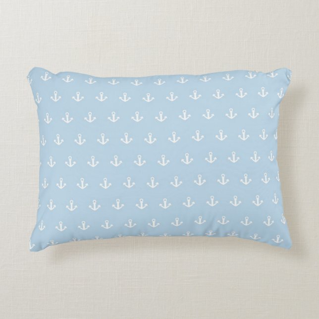 Muster mit weißen Ankern auf Blau Zierkissen (Vorderseite)