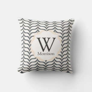 Muster-Monogramm aus geschliffenem Weißcreme Kissen