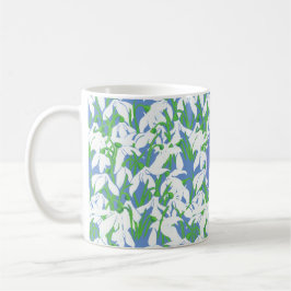 Muster-Monogramm für Snowdrop auf blauem Hintergru Kaffeetasse