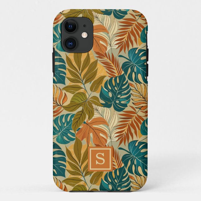 Muster-Monogramm für tropische Blätter Case-Mate iPhone Hülle (Rückseite)