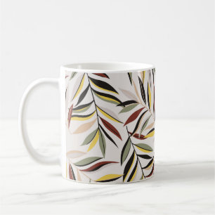 Muster nahtloser Blätter auf grauem Hintergrund, Kaffeetasse