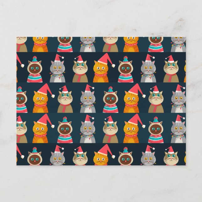 Muster niedliche Katzenweihe, Meow Christmas Postkarte (Vorderseite)