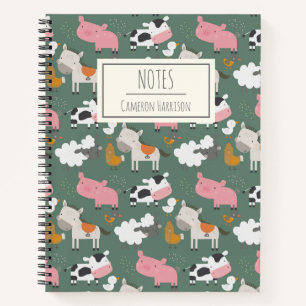 Muster niedlicher Landtiere in grün Personalisier Notizbuch