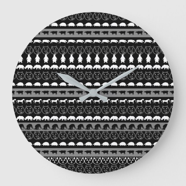 Muster Nr. 2 für Schwarz-weiße Niedliche Tiere Große Wanduhr (Vorderseite)