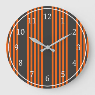 Muster Orange und Kohle, fünf Streifen Große Wanduhr