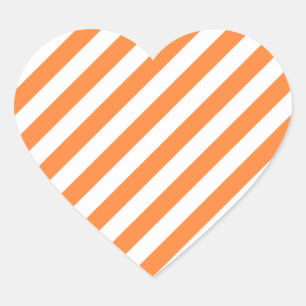 Muster Orangefarbene und weiße Diagonalstreifen Herz-Aufkleber