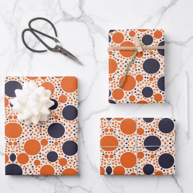 Muster orangefarbener und blauer Kreise Geschenkpapier Set (Vorderseite)