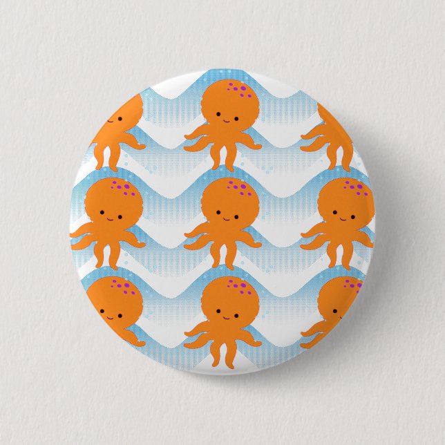 Muster Orangen- und Blauwellen Button (Vorderseite)
