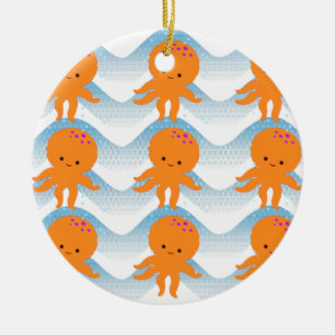 Muster Orangen- und Blauwellen Keramikornament