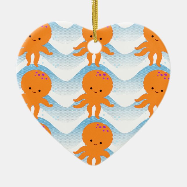 Muster Orangen- und Blauwellen Keramikornament (Vorne)