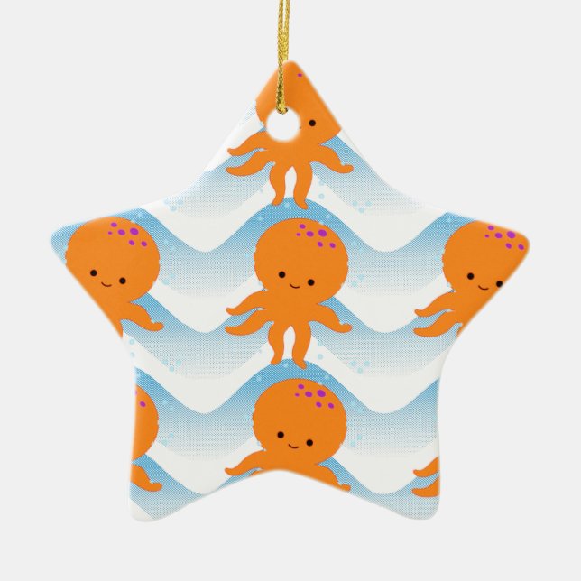 Muster Orangen- und Blauwellen Keramikornament (Vorne)