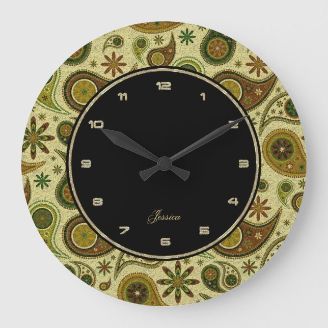 Muster Paisley und Blume Große Wanduhr (Vorderseite)