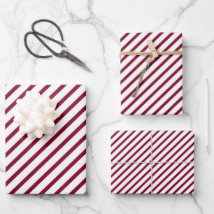 Muster-Papierfolien aus Burgundy Red Stripes Geschenkpapier Set