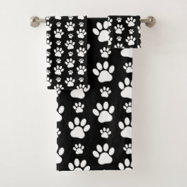 Muster, Paw-Prints, Hundeschrauben, Schwarz und We Badhandtuch Set