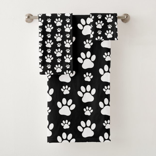 Muster, Paw-Prints, Hundeschrauben, Schwarz und We Badhandtuch Set (Insitu)