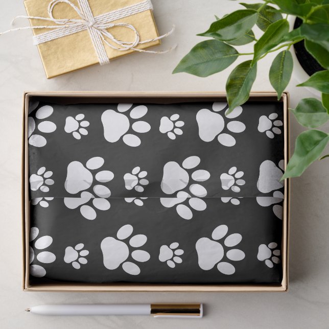 Muster, Paw-Prints, Hundeschrauben, Schwarz und We Seidenpapier (Geschenk)