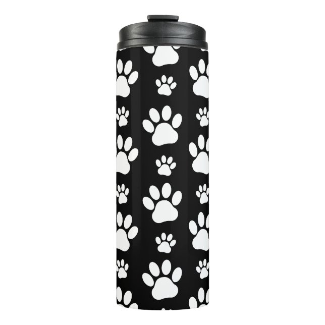 Muster, Paw-Prints, Hundeschrauben, Schwarz und We Thermosbecher (Vorderseite)