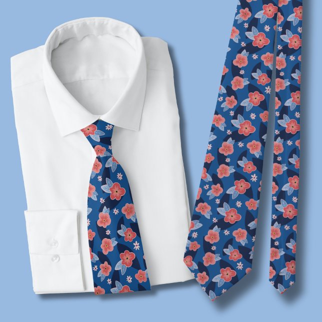 Muster Peach & Blue Floral Krawatte (Peach floral blue tie )