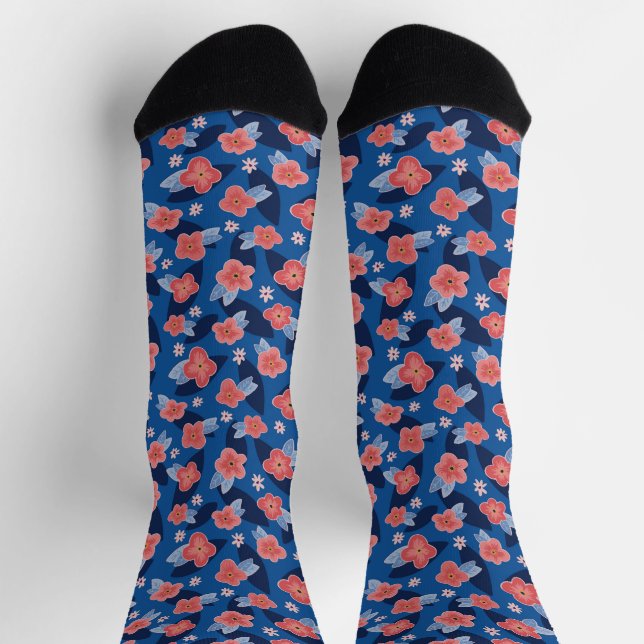 Muster Peach & Blue Floral Socken (Oben)