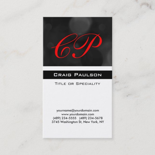 Muster Red Schwarz-weiß Monogram Business Card Visitenkarte (Vorderseite)