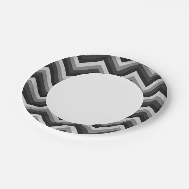 Muster Retro Zig Zag Zickzack Pappteller (Schrägansicht)
