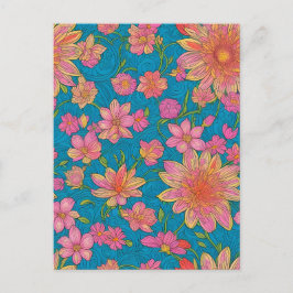 Muster rosa Blume auf blauem Hintergrund Postkarte