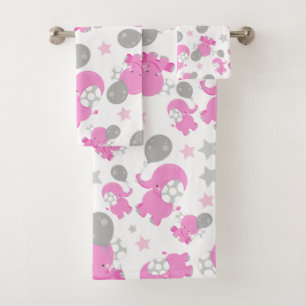 Muster rosa Elefanten, Niedliche Elefanten, Sterne Badhandtuch Set