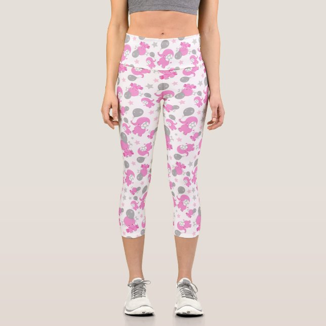 Muster rosa Elefanten, Niedliche Elefanten, Sterne Capri Leggings (Vorderseite)