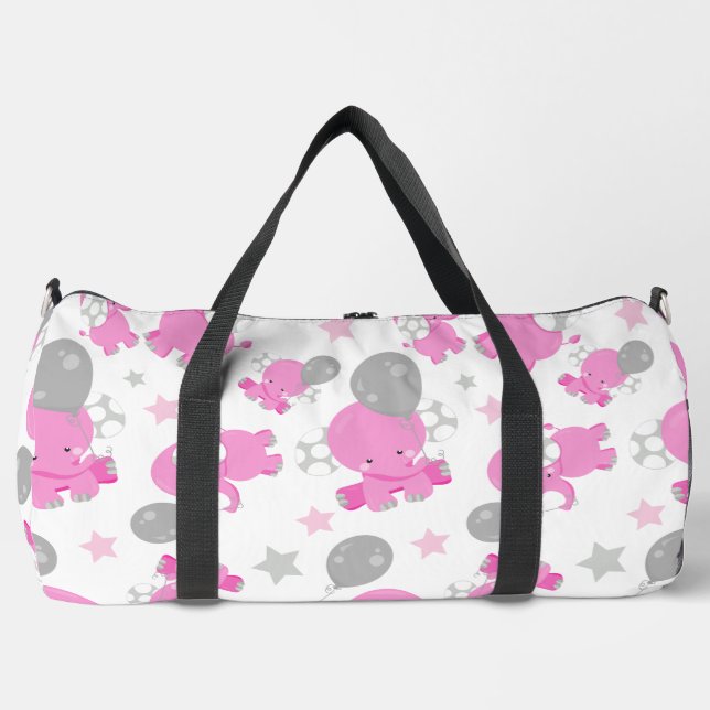 Muster rosa Elefanten, Niedliche Elefanten, Sterne Duffle Bag (Vorderseite)