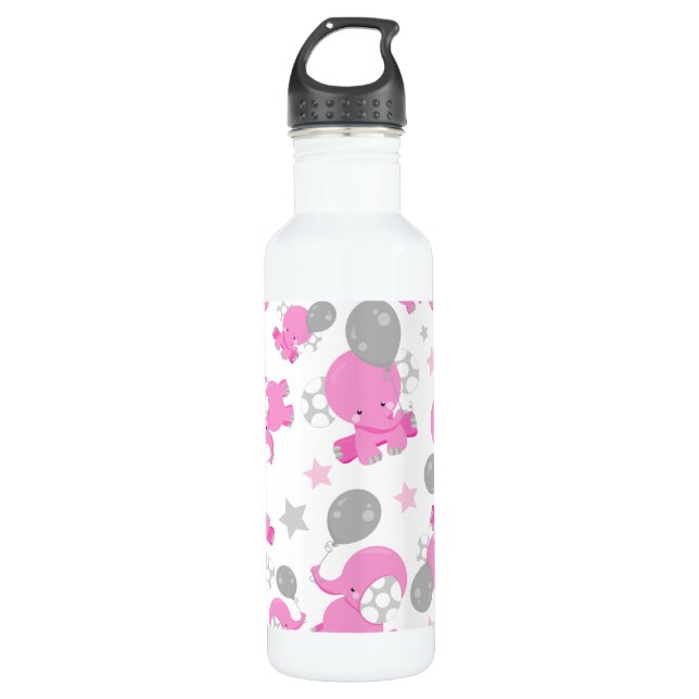 Muster rosa Elefanten, Niedliche Elefanten, Sterne Edelstahlflasche (Vorderseite)