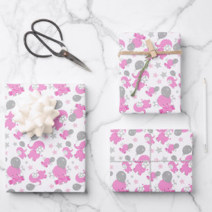Muster rosa Elefanten, Niedliche Elefanten, Sterne Geschenkpapier Set