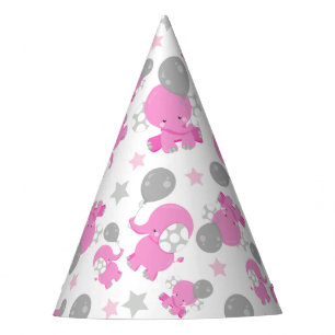 Muster rosa Elefanten, Niedliche Elefanten, Sterne Partyhütchen