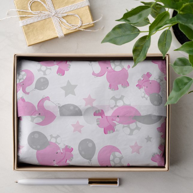 Muster rosa Elefanten, Niedliche Elefanten, Sterne Seidenpapier (Geschenk)