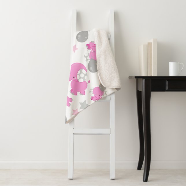 Muster rosa Elefanten, Niedliche Elefanten, Sterne Sherpadecke (Beispiel)