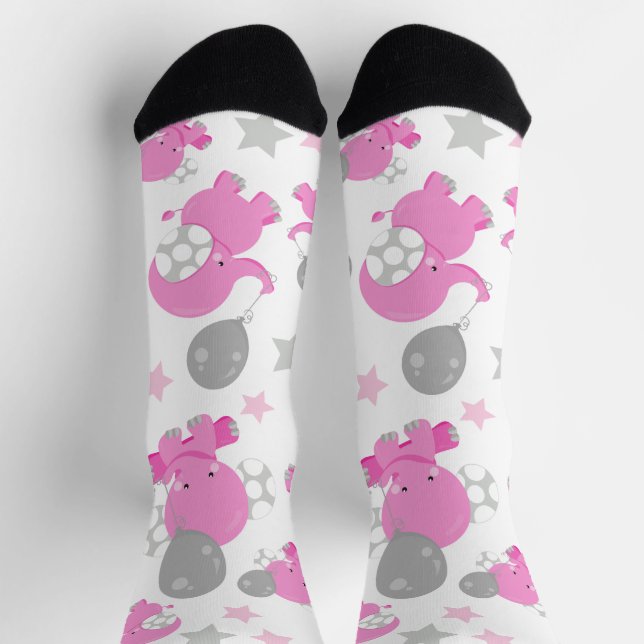 Muster rosa Elefanten, Niedliche Elefanten, Sterne Socken (Oben)