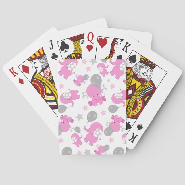Muster rosa Elefanten, Niedliche Elefanten, Sterne Spielkarten (Rückseite)