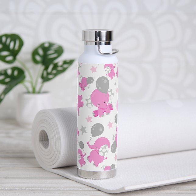 Muster rosa Elefanten, Niedliche Elefanten, Sterne Trinkflasche (Yoga)