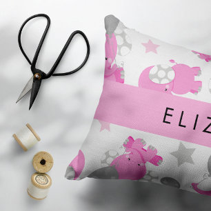 Muster rosa Elefanten, Sterne, Ihr Name Kissenbezug