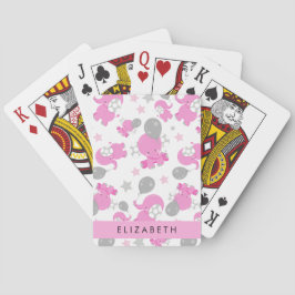 Muster rosa Elefanten, Sterne, Ihr Name Spielkarten
