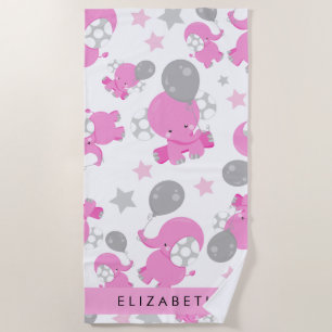 Muster rosa Elefanten, Sterne, Ihr Name Strandtuch