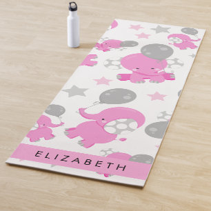 Muster rosa Elefanten, Sterne, Ihr Name Yogamatte