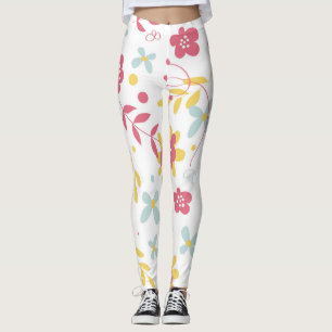 Muster Rosa, Golden & Light Blue Blumen Leggings