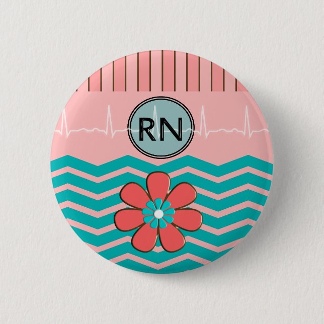 Muster-Rosa und Blau RN Zickzack Button (Vorderseite)