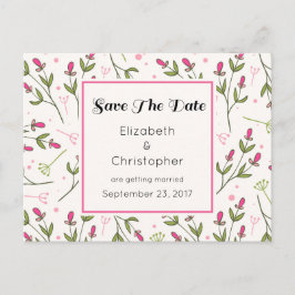 Muster Rosa und Grüne Wildblumen Save the Date Ankündigungspostkarte